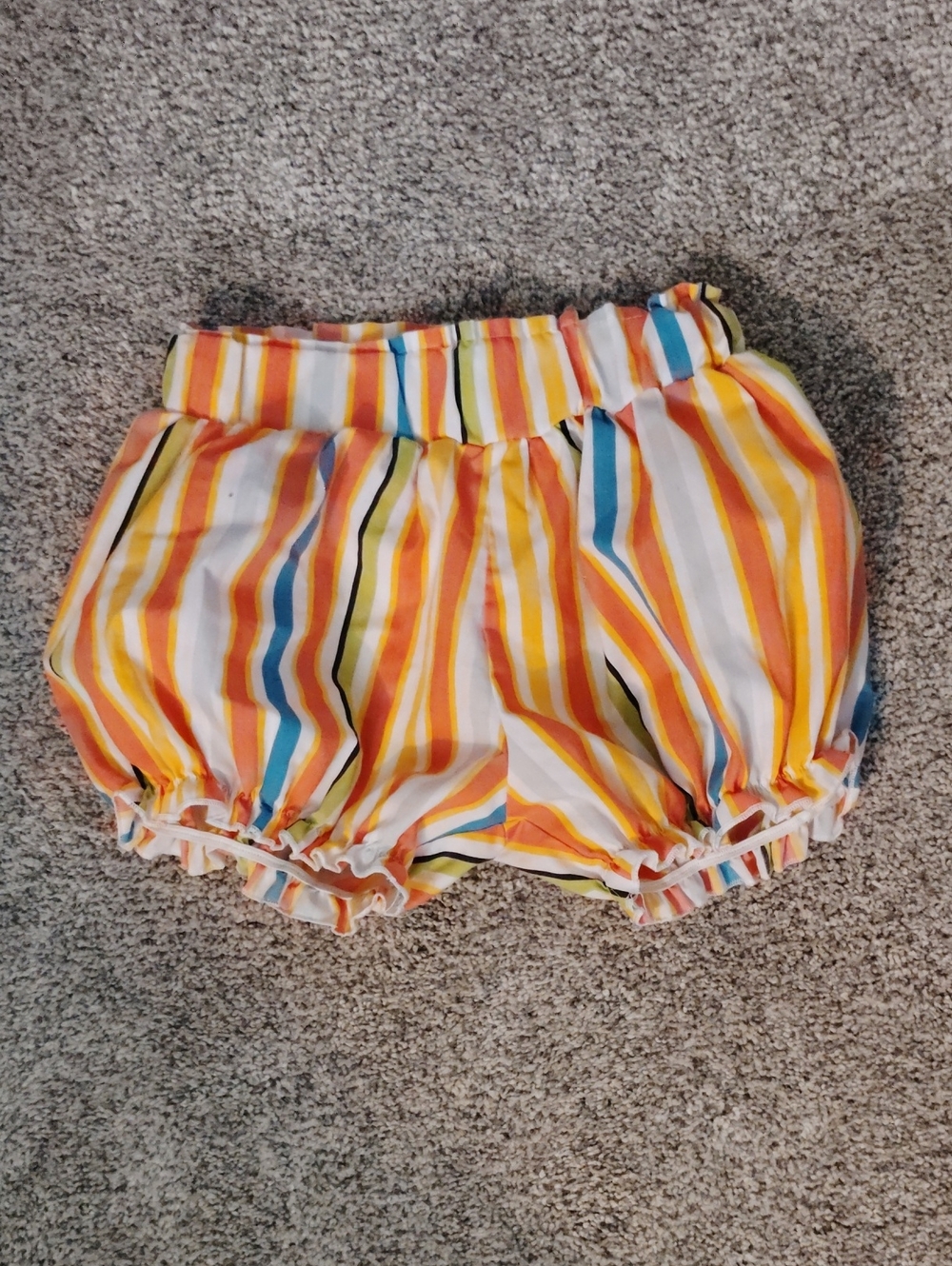 Striped Bubble Shorts in Yellow, Blue, Orange and White